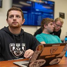 Student in business classroom